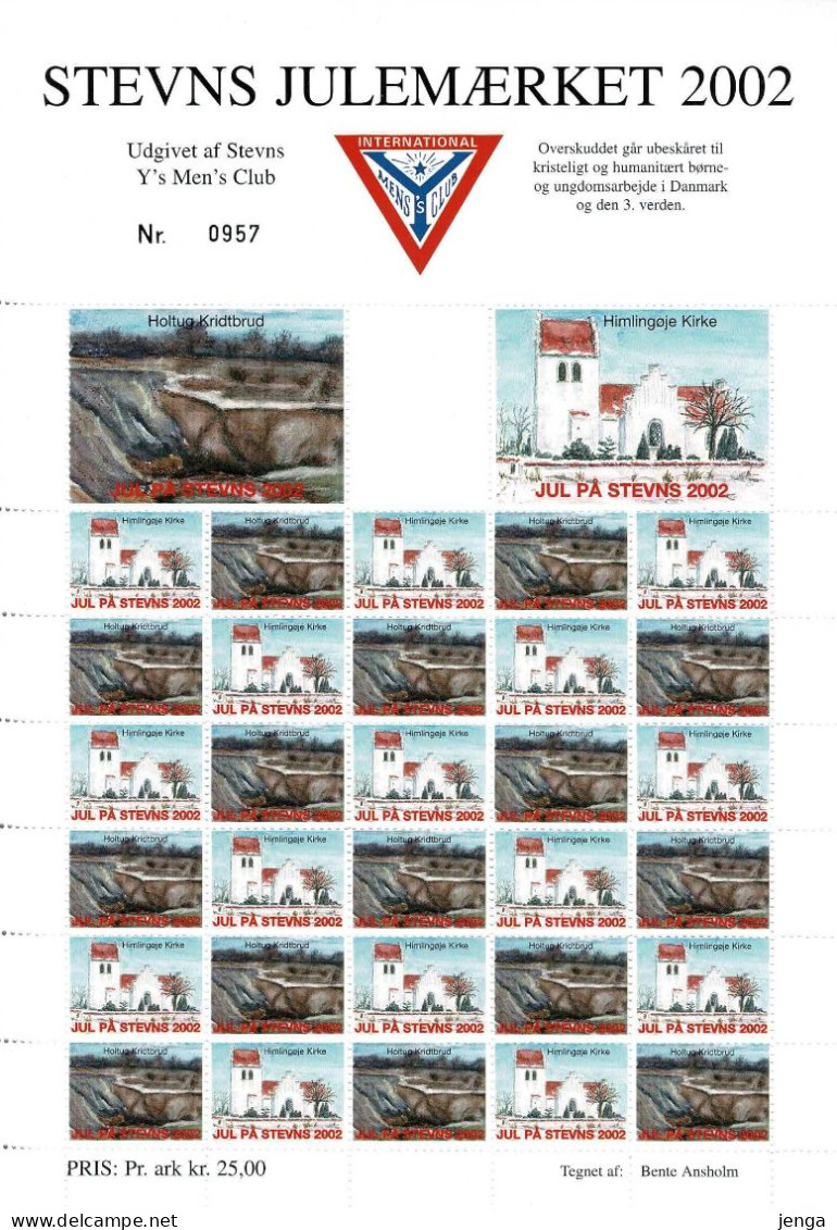 Denmark, Local Christmas Seals - Y's Men's Club Stevns.  2 Full Sheets 2001 And 2002.  MNH(**)  - Not Folded. - Autres & Non Classés