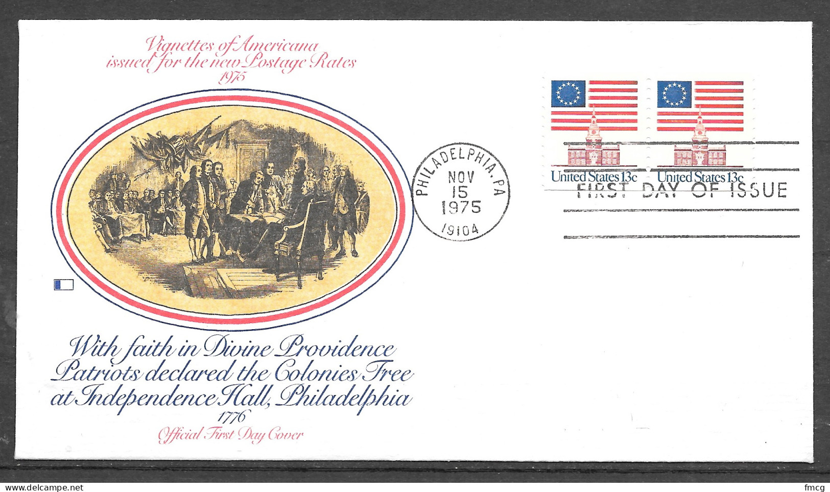 USA FDC Fleetwood Cachet, 1975 13 Cents Independence Hall, Coil Stamp - 1971-1980
