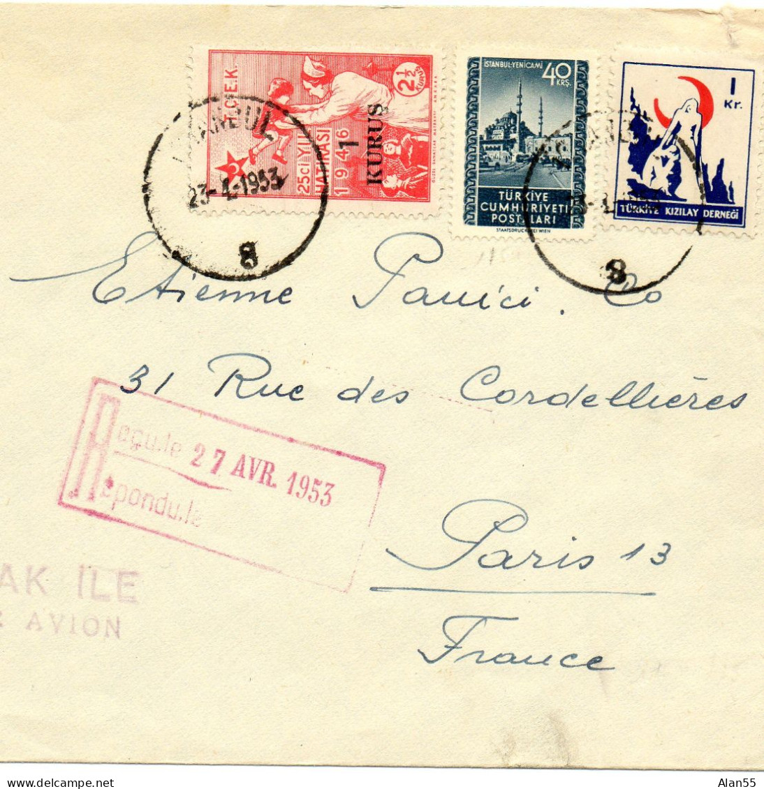 TURQUIE.1953.RED CRESCENT ."TURKISH SOCIETY FOR THE PROTECTION OF CHILDREN".CROISSANT-ROUGE. - Briefe U. Dokumente