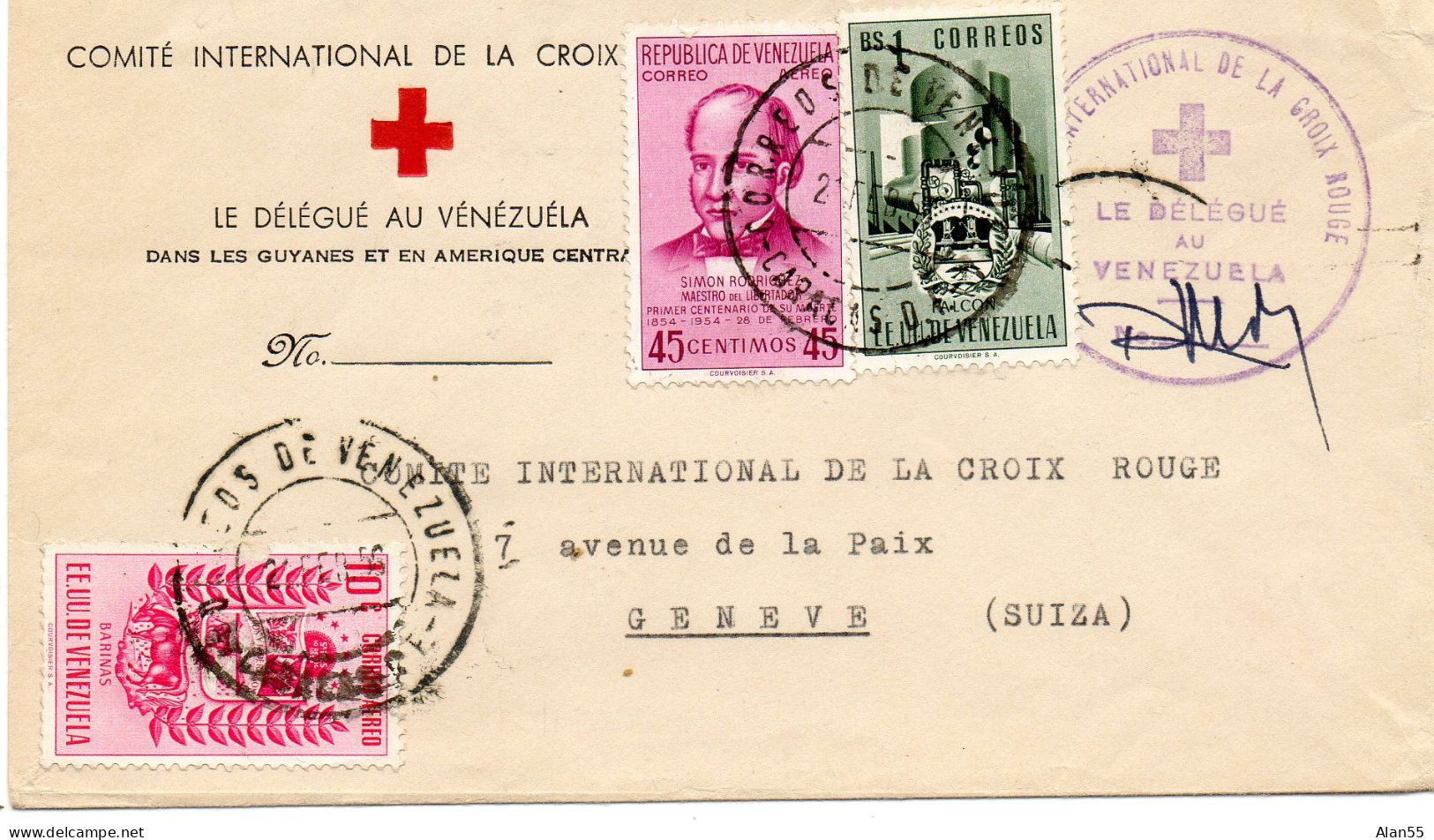 VENEZUELA.1956.  CROIX-ROUGE.POUR LE COMITE INTERNATIONAL DE LA CROIX-ROUGE.GENEVE (SUISSE) - Venezuela