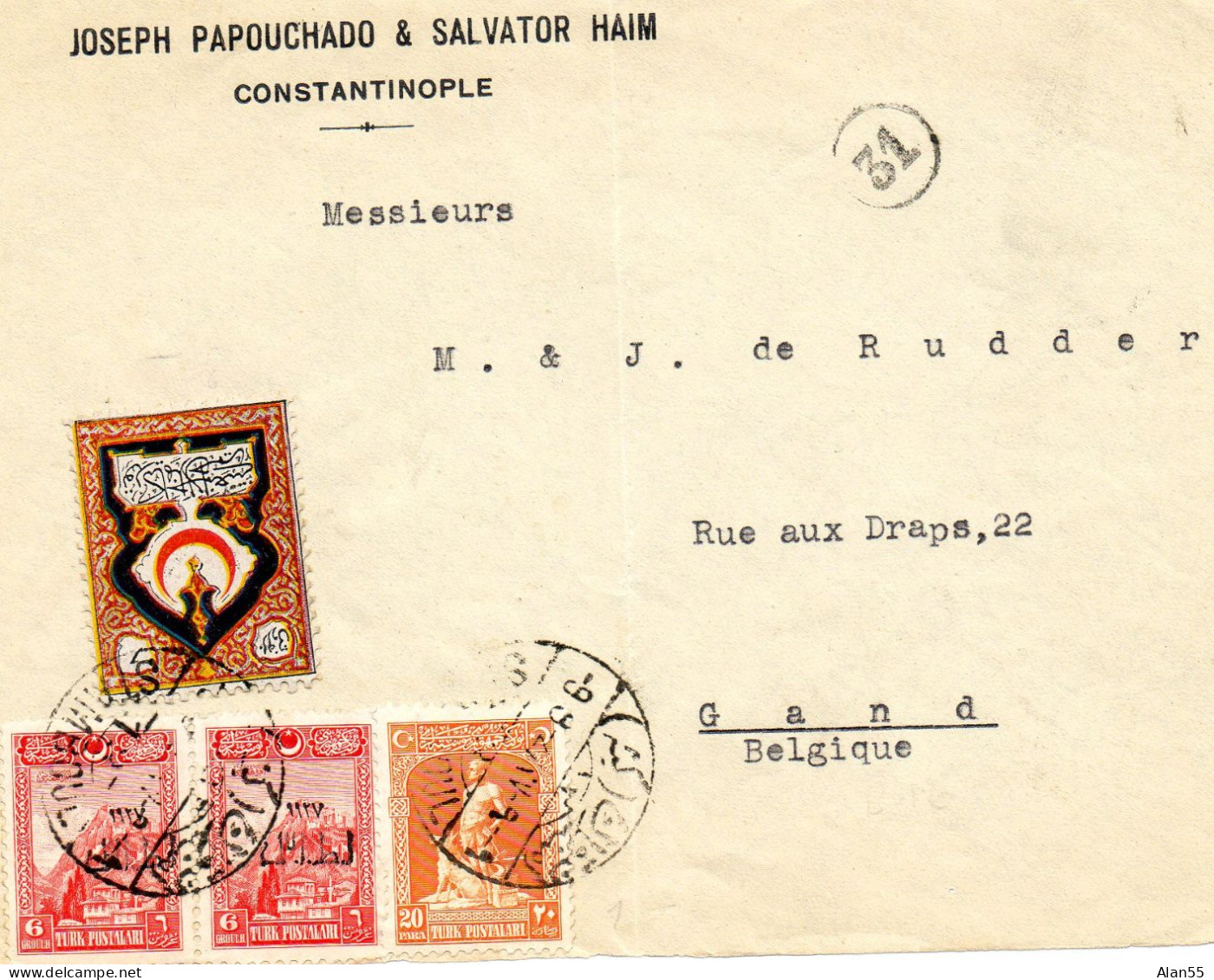 TURQUIE.1926. RED CRESCENT. BIENFAISANCE..CROISSANT-ROUGE.SANTE.(devant De Lettre). - Brieven En Documenten