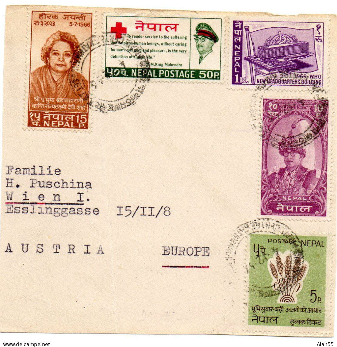 NEPAL.1966.  RED CROSS. CROIX-ROUGE.(Devant De Lettre). - Nepal