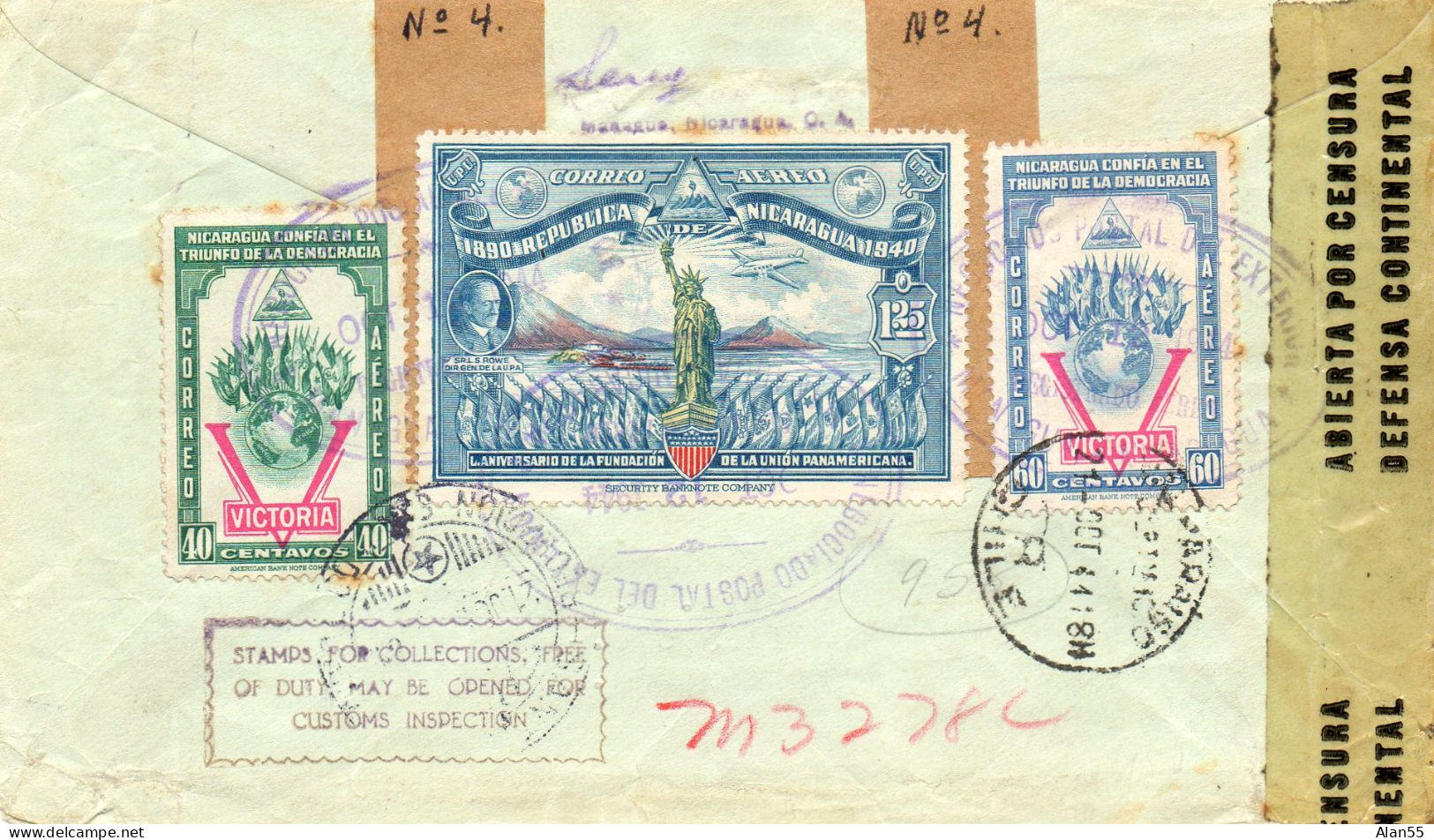 NICARAGUA.1944.FDC.CENSURE POUR CHILI.CROIX-ROUGE. - Nicaragua