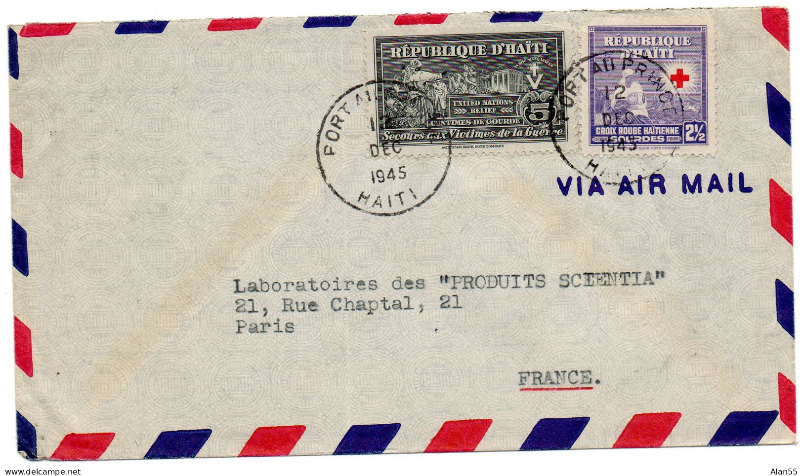 HAITI.1945. LETTRE .FRANCE PAR LISBOA.CROIX-ROUGE. - Haití