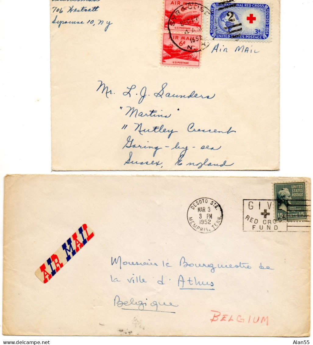 ETATS-UNIS.1952. DEUX LETTRES CROIX-ROUGE. - Red Cross