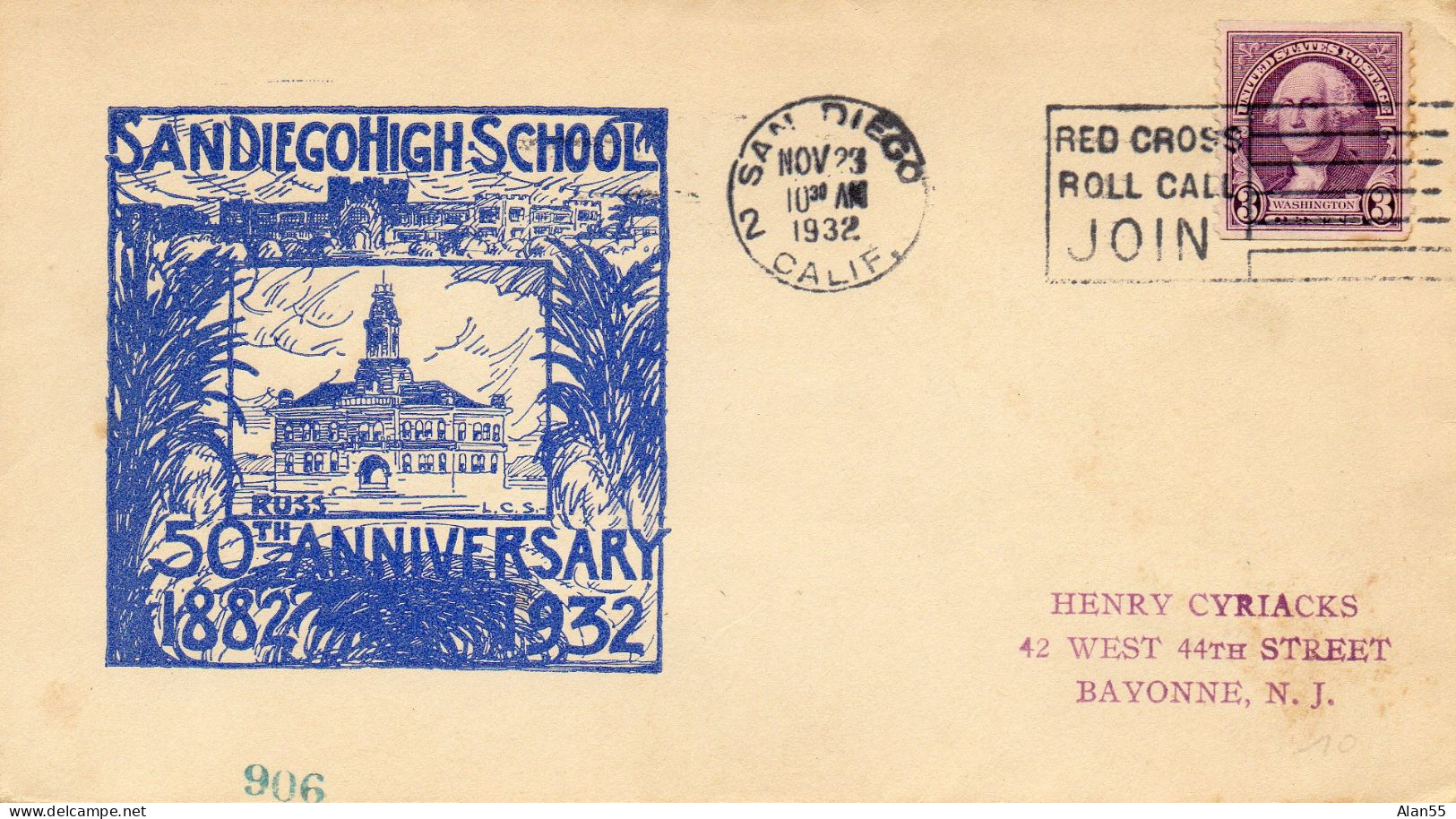 ETATS-UNIS.1932. "SANDIEGO HIGH SCHOOL". CROIX-ROUGE - Rotes Kreuz