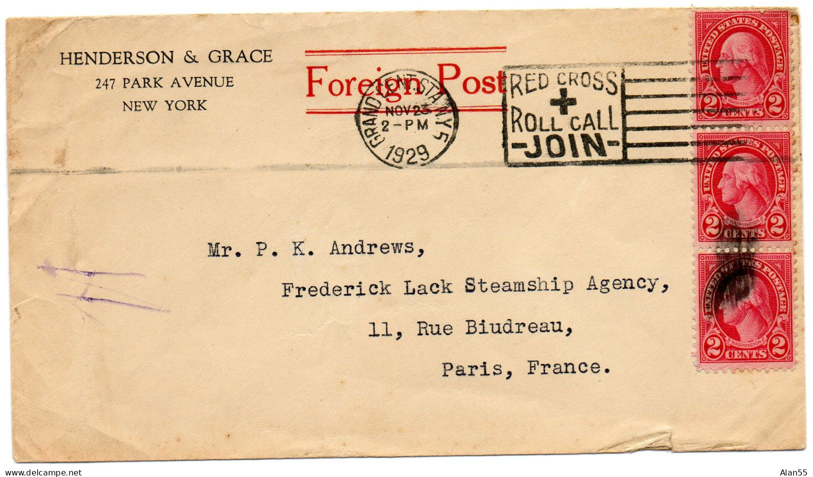 ETATS-UNIS.1929."WASHINGTON" .LETTRE Pour  FRANCE. CROIX-ROUGE - Croix-Rouge