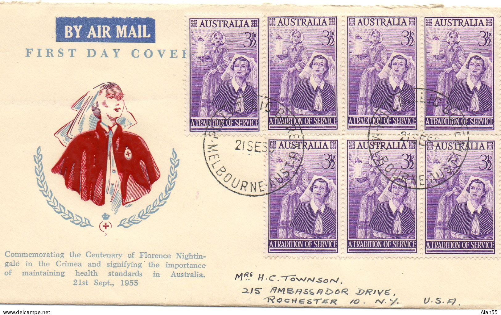 AUSTRALIE.1955.CROIX-ROUGE. FDC.LETTRE AVEC CORRESPONDANCE.DESTINATION POUR USA. - Red Cross