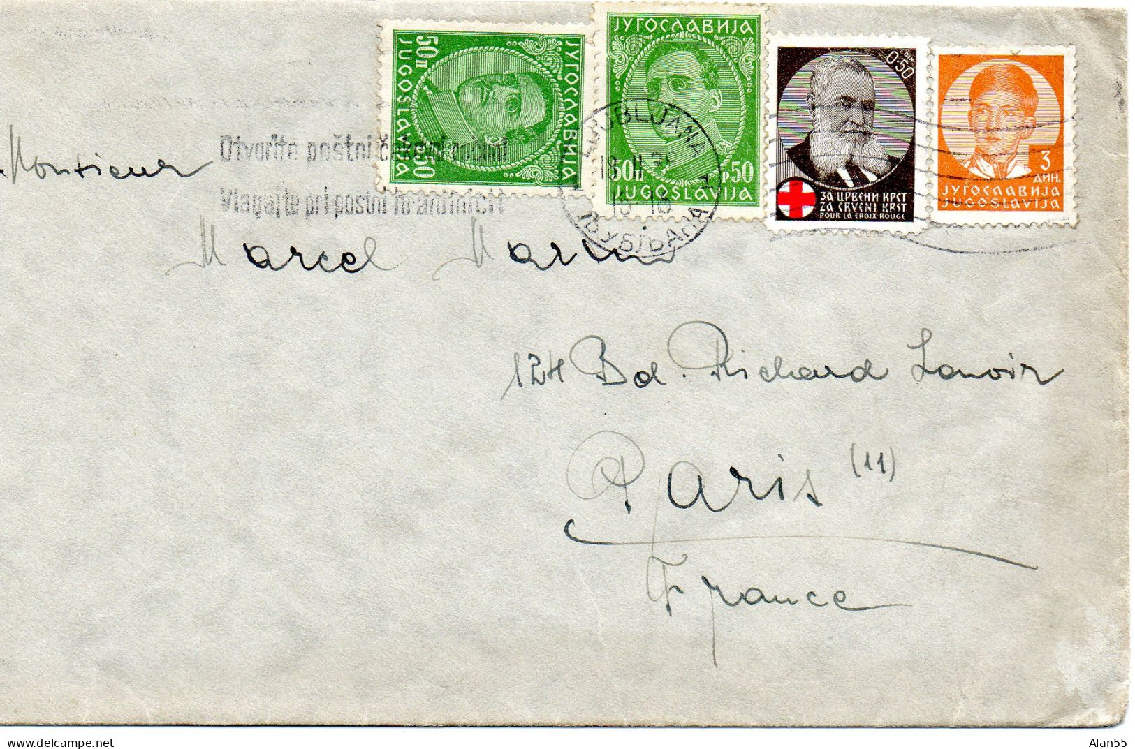 YOUGOSLAVIE.1939. LETTRE  Pour LA FRANCE. CROIX-ROUGE. - Covers & Documents