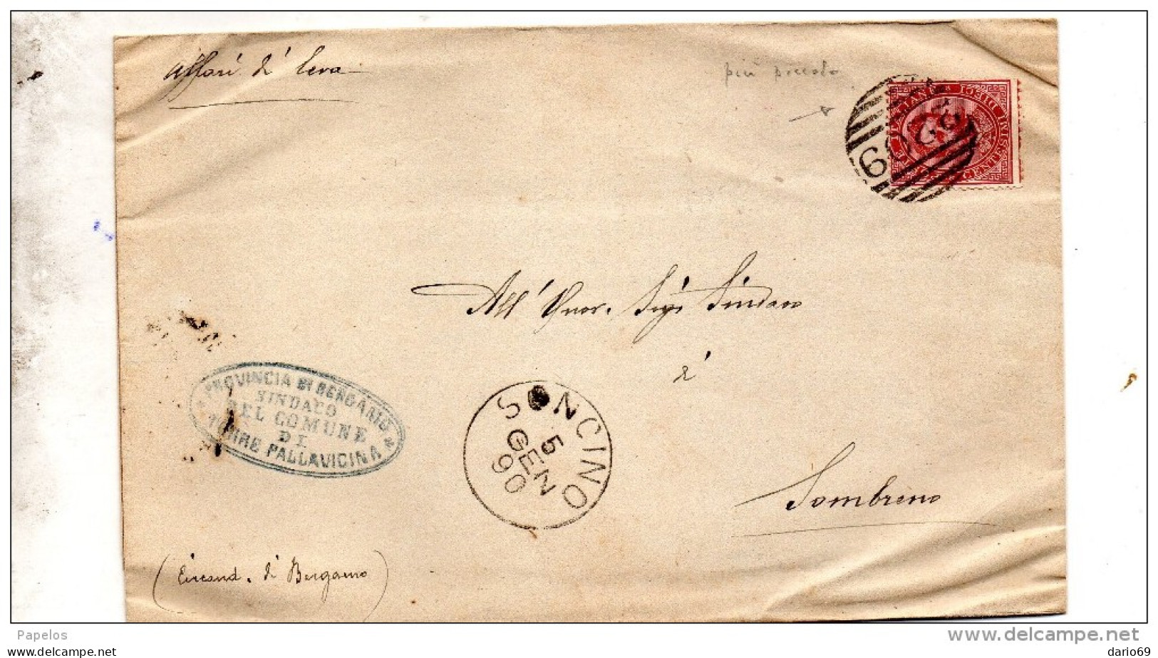 1890  LETTERA CON ANNULLO SONCINO   CREMONA - Poststempel