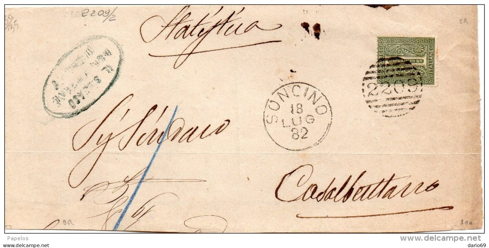 1882  LETTERA CON ANNULLO SONCINO  CREMONA - Storia Postale