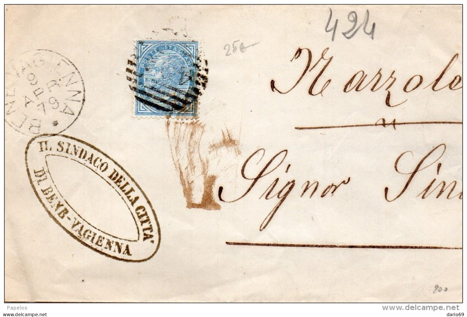 1879  LETTERA CON ANNULLO BENE VAGIENNA CUNEO - Storia Postale