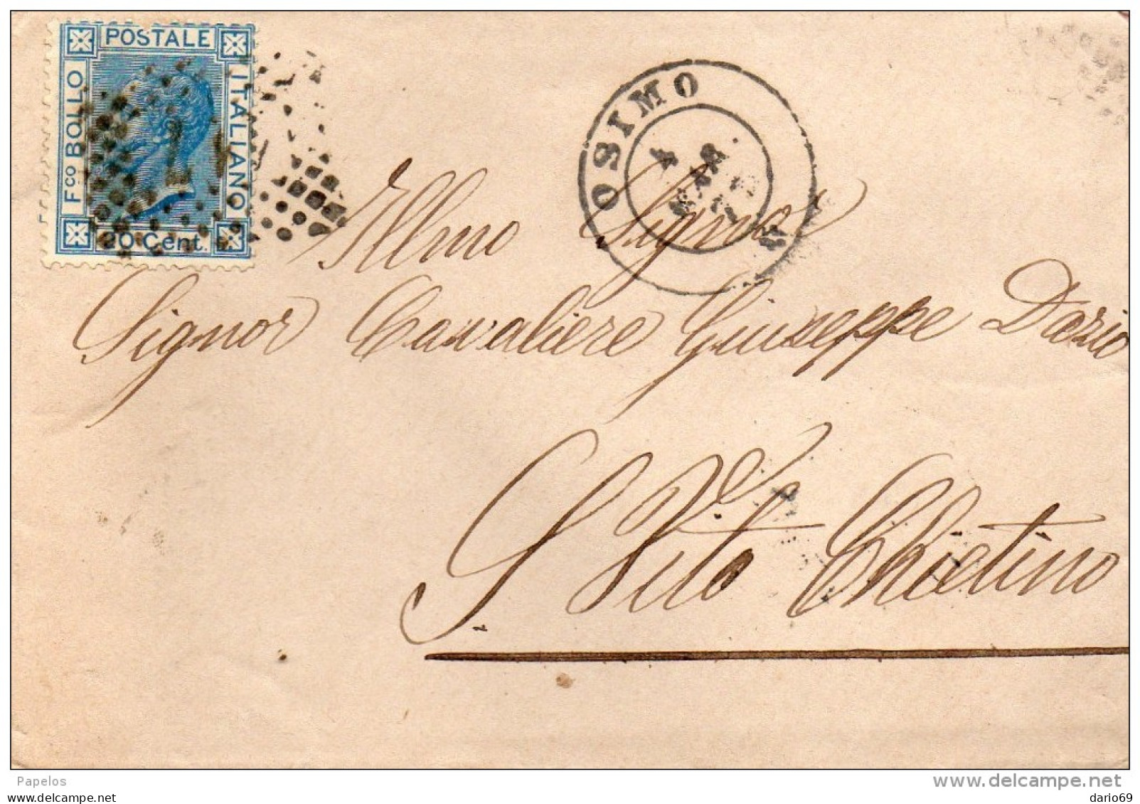 1877  LETTERA  CON ANNULLO OSIMO ANCONA - Marcophilie