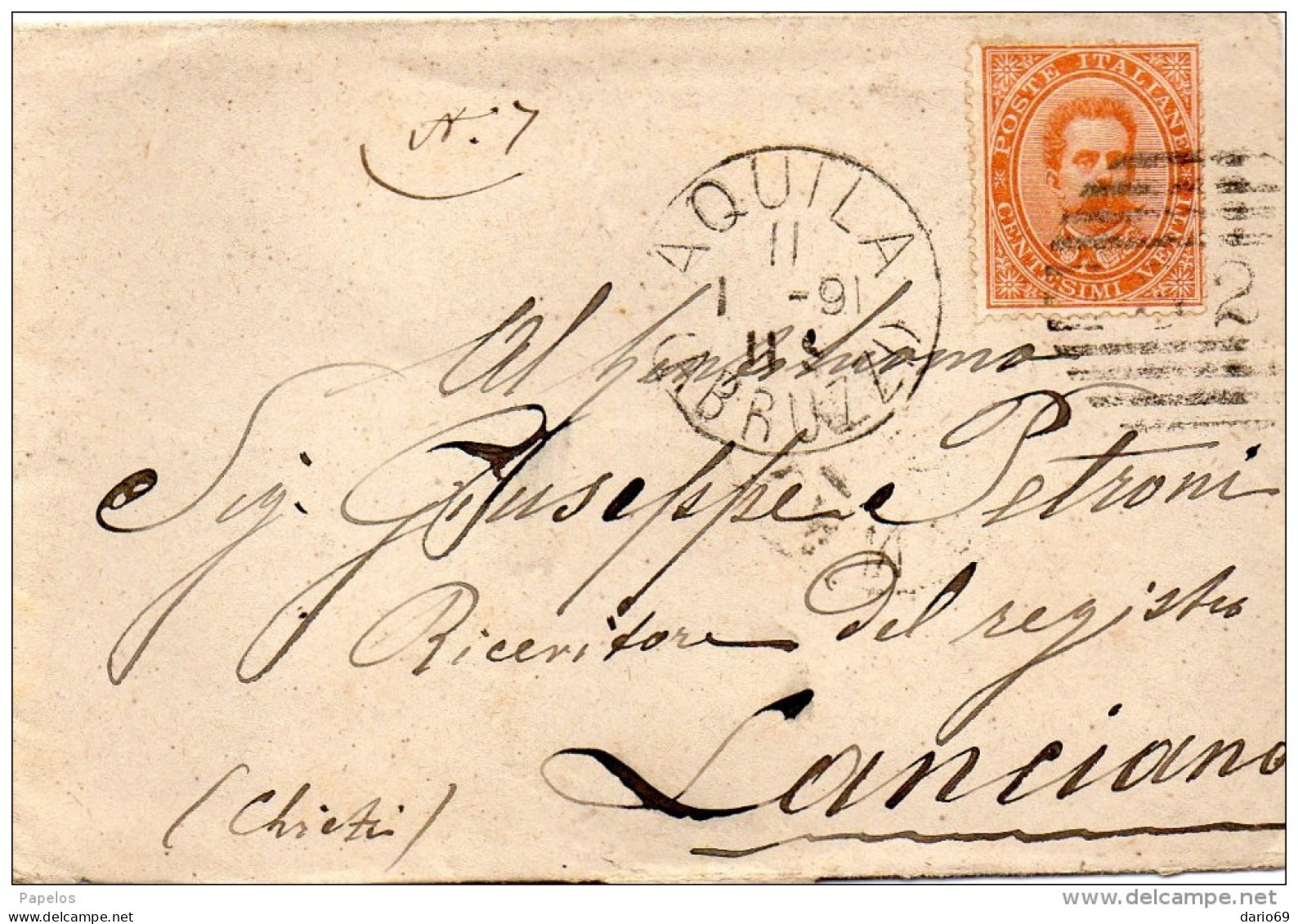 1891  LETTERA  CON ANNULLO AQUILA - Storia Postale