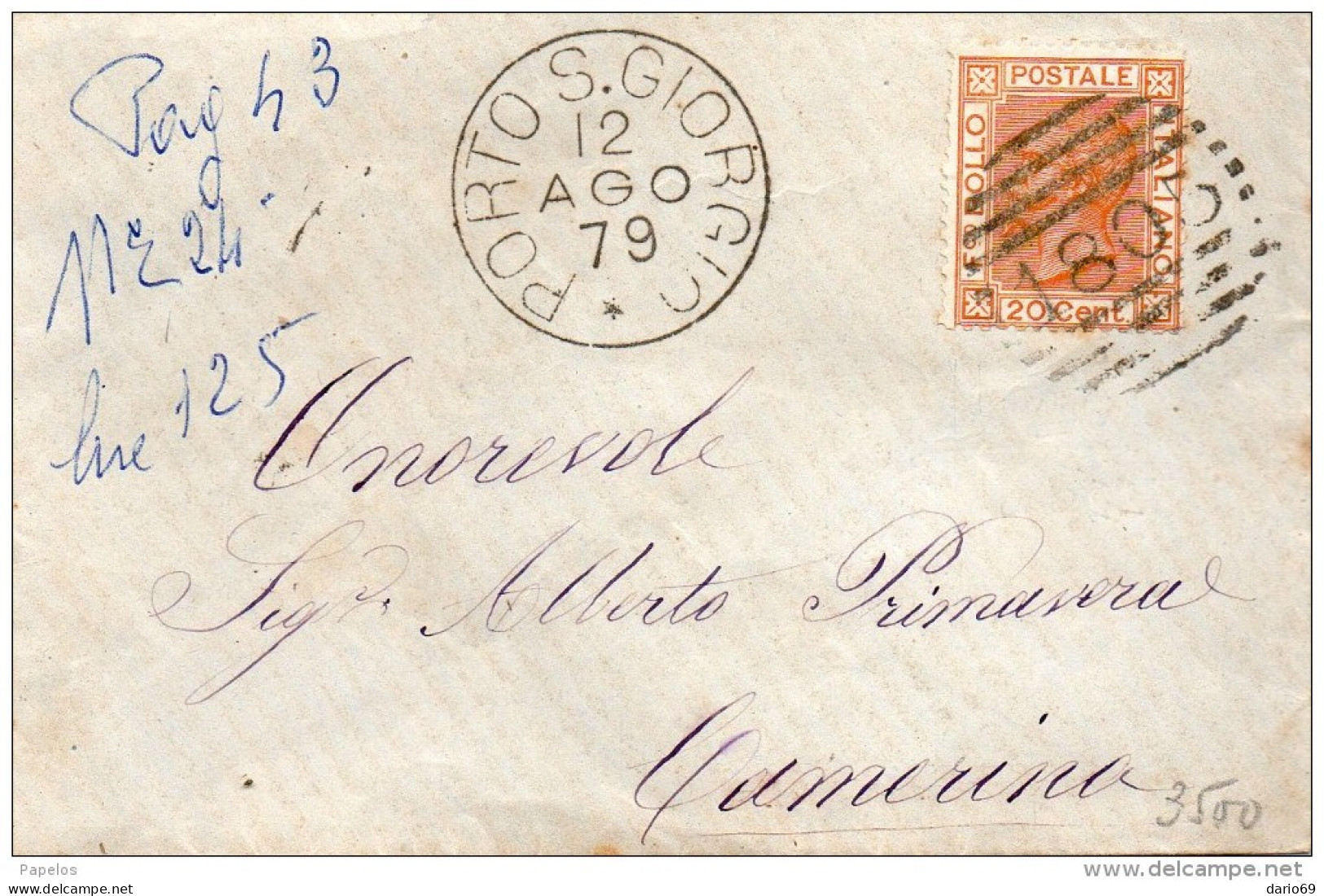 1879  LETTERA CON ANNULLO PORTO S. GIORGIO FERMO - Poststempel