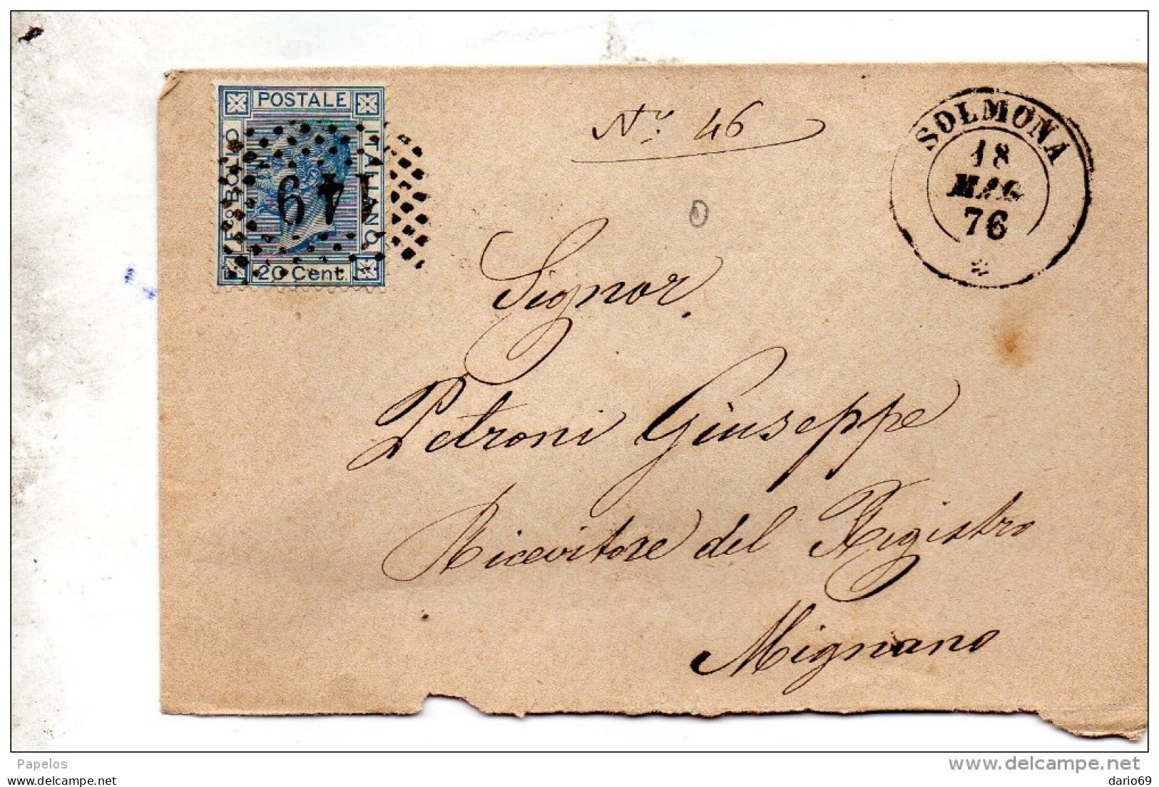 1876  LETTERA  CON ANNULLO SULMONA - Storia Postale