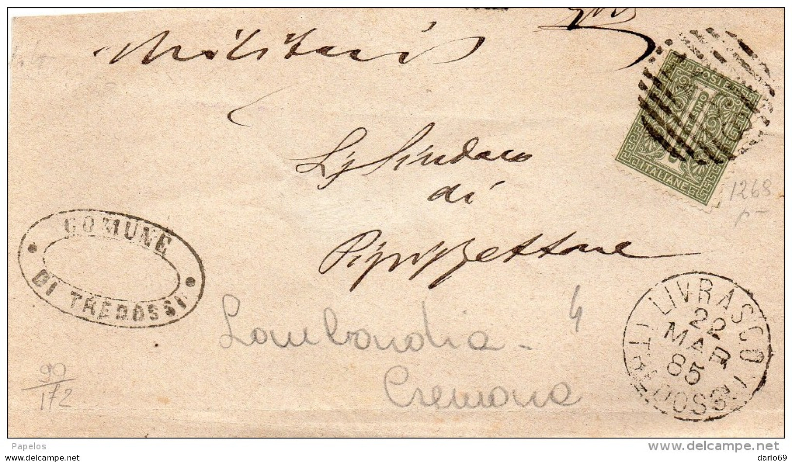 1885  LETTERA CON ANNULLO  LIVRASCO TREDOSSI CREMONA - Storia Postale