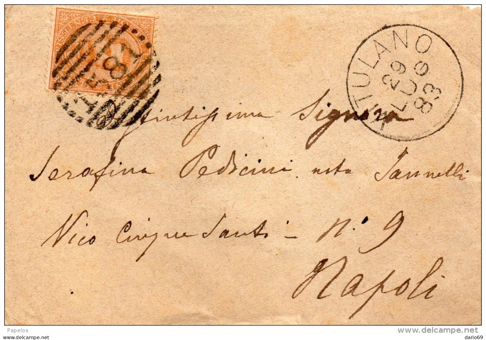 1883  LETTERA CON ANNULLO  VITULANO BENEVENTO - Marcophilie