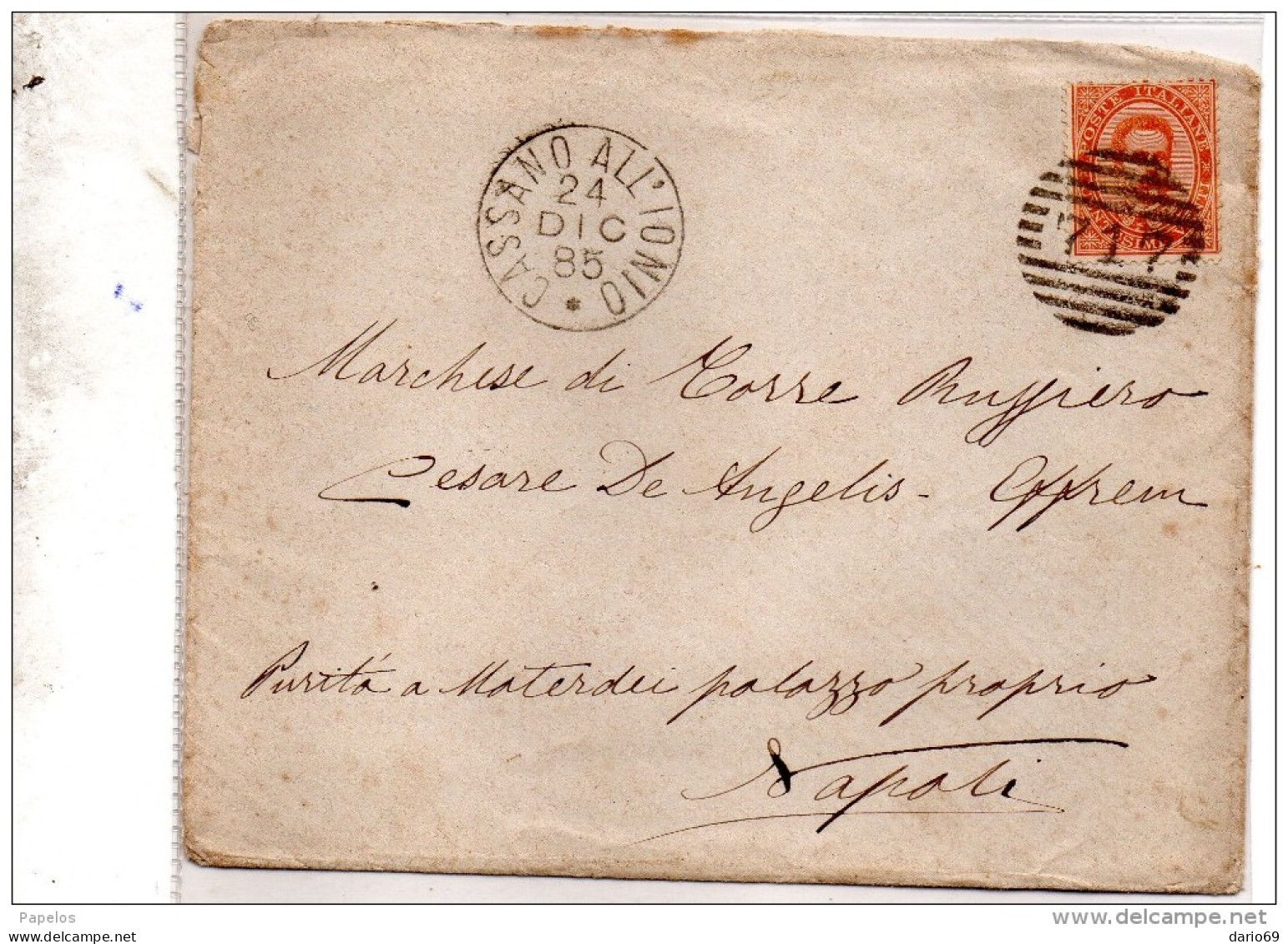 1885  LETTERA CON ANNULLO Cassano All'Ionio  COSENZA - Storia Postale