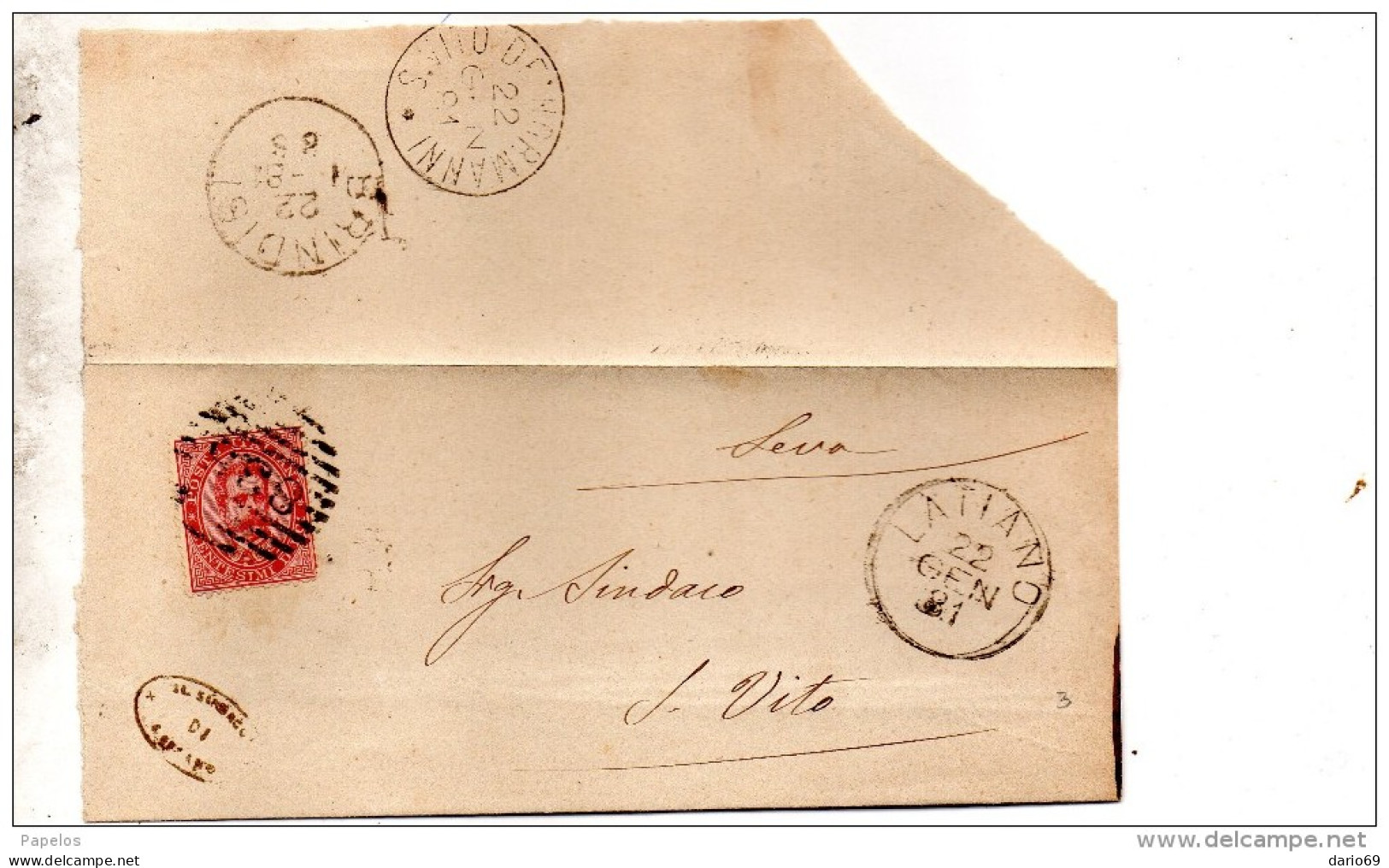 1881  LETTERA CON ANNULLO NUMERALE LATIANO BRINDISI - Storia Postale