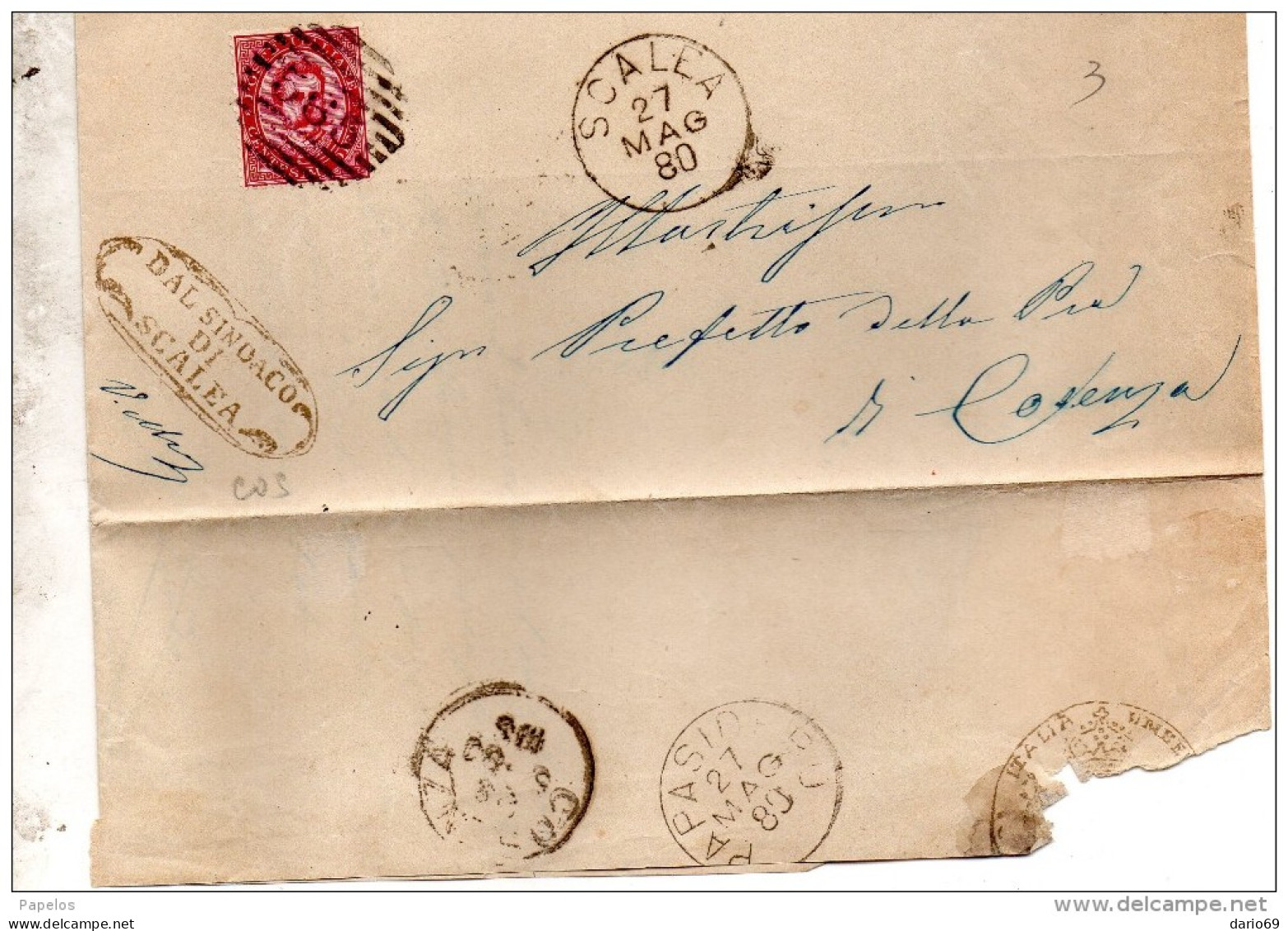 1880  LETTERA CON ANNULLO NUMERALE SCALEA COSENZA + PAPASIDERO - Storia Postale