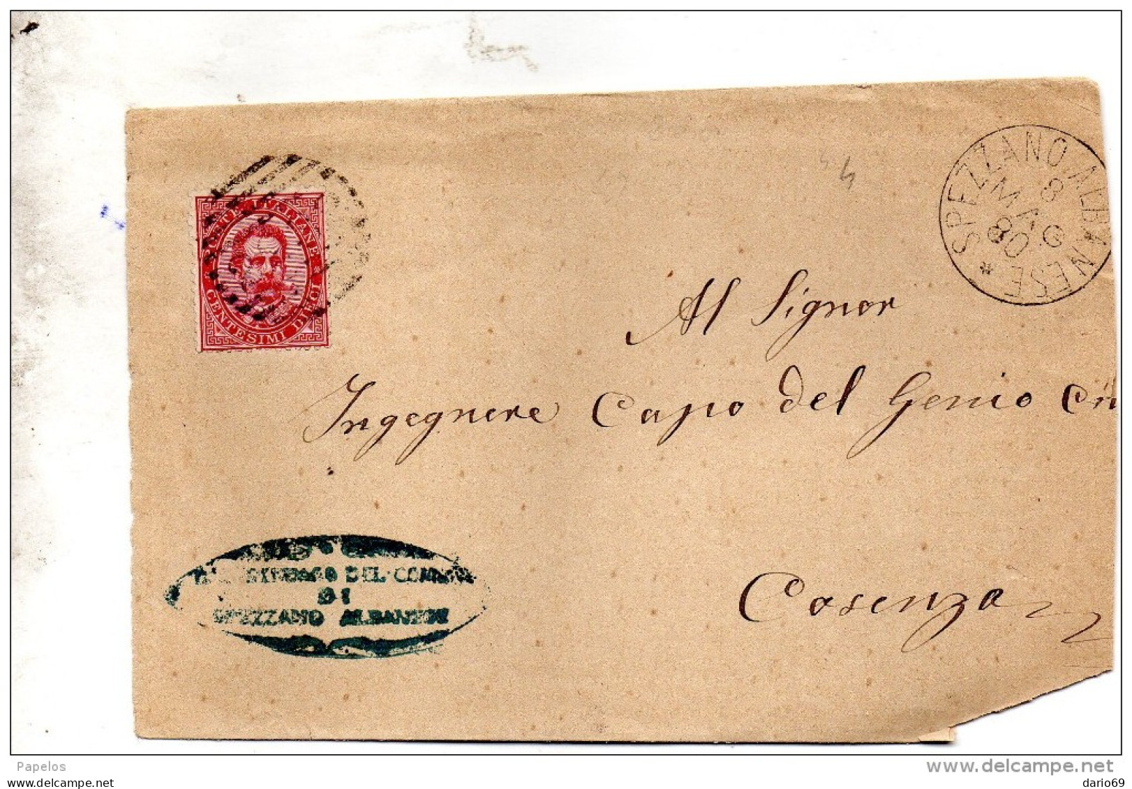 1880  LETTERA CON ANNULLO NUMERALE SPEZZANO ALBANESE COSENZA - Poststempel