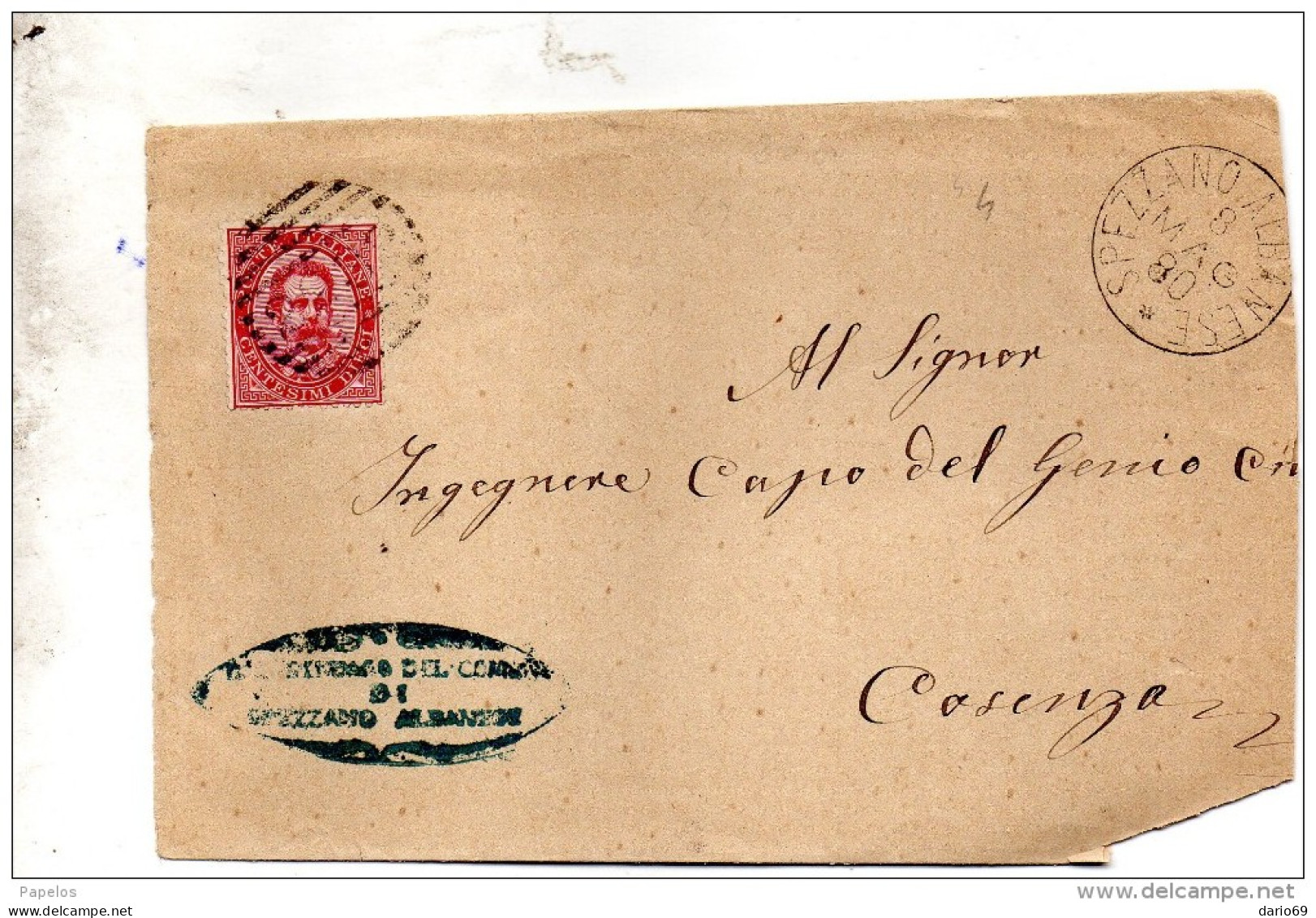 1880  LETTERA CON ANNULLO NUMERALE SPEZZANO ALBANESE COSENZA - Storia Postale