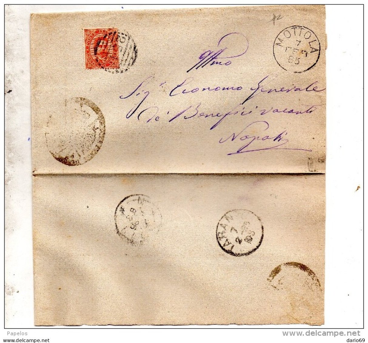 1885  LETTERA CON ANNULLO NUMERALE MOTTOLA  TARANTO - Storia Postale