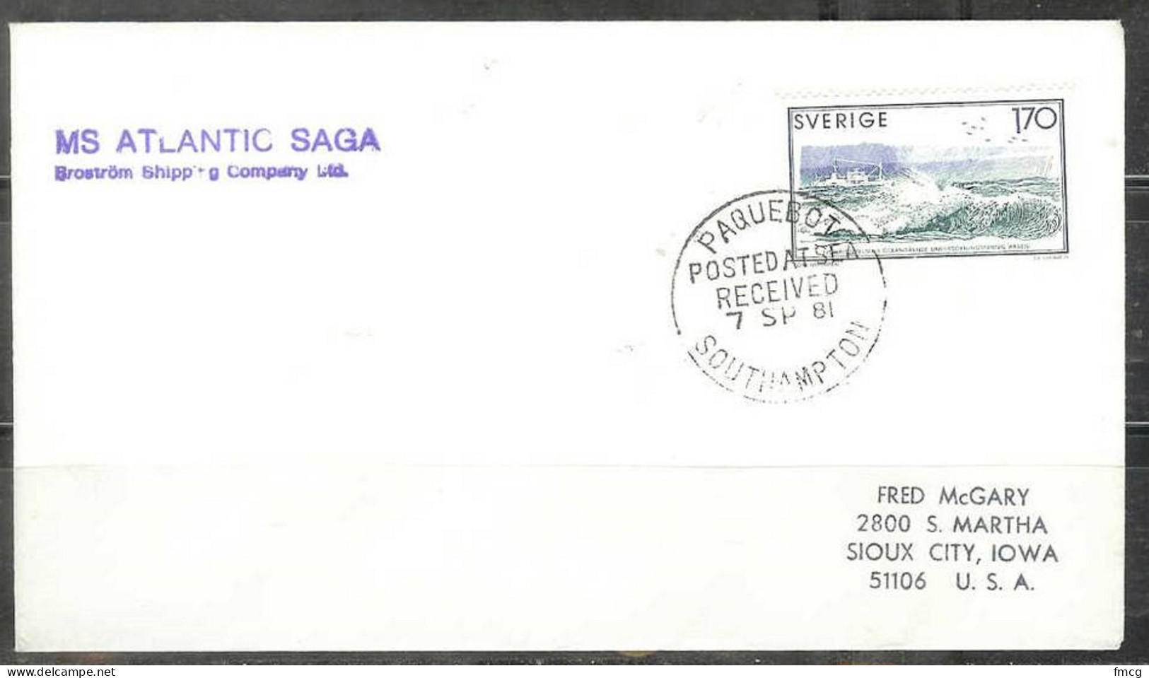 1981 Paquebot Cover, Sweden Stamp Used In Southampton, England - Storia Postale