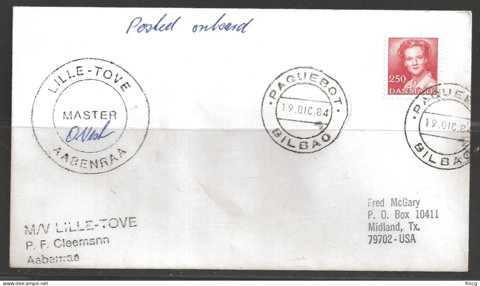 1984 Paquebot Cover, Denmark Stamp Used At Bilbao, Spain - Storia Postale