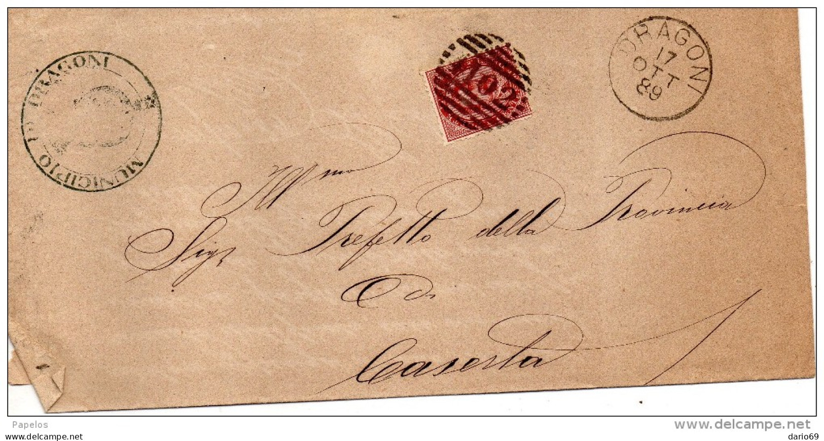 1889  LETTERA CON ANNULLO DRAGONI CASERTA - Storia Postale