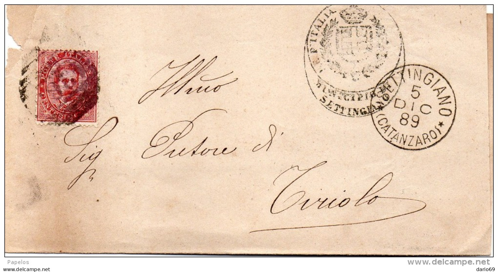 1889  LETTERA CON ANNULLO SETTINGIANO CATANZARO - Storia Postale