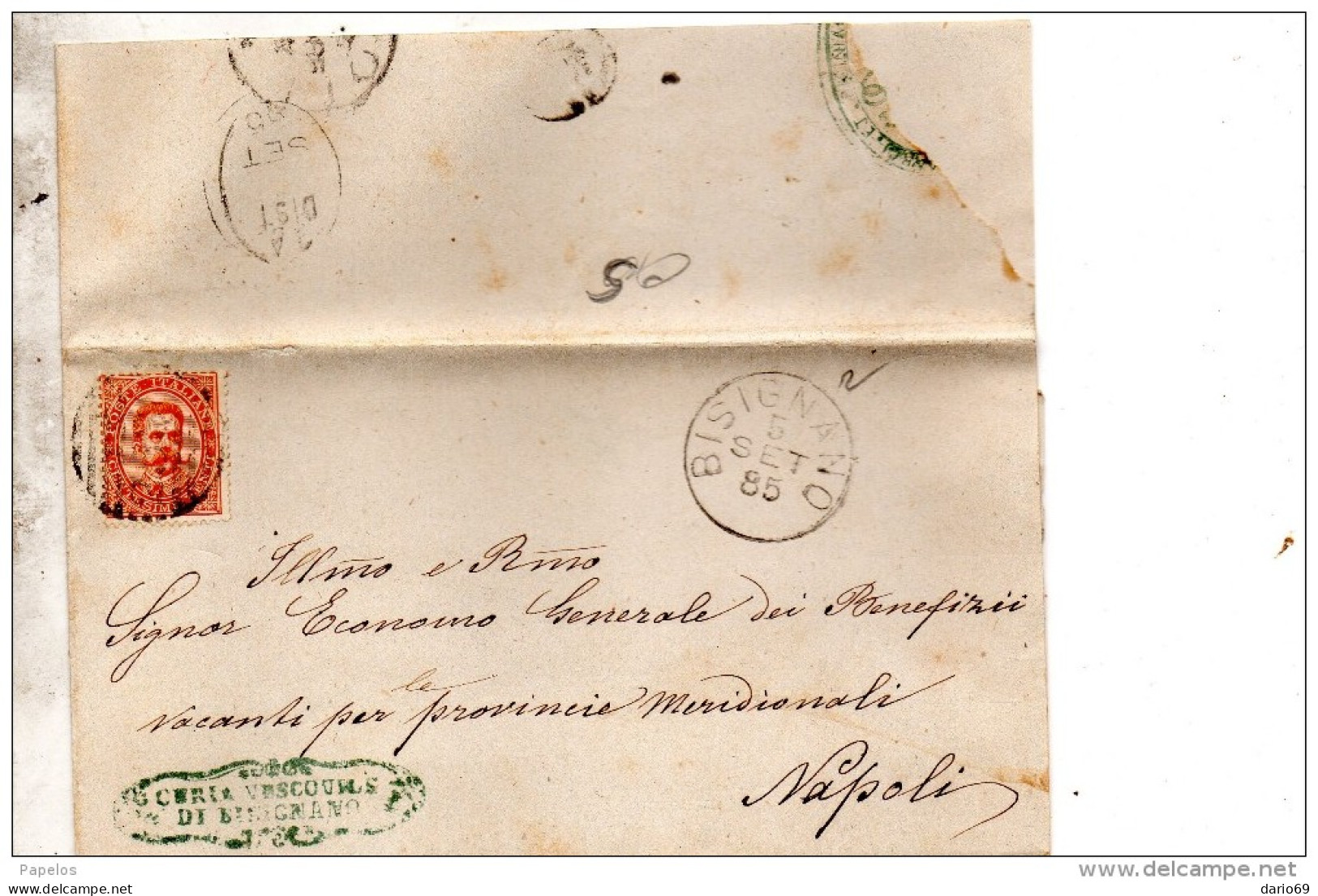 1885 LETTERA CON ANNULLO BISIGNANO COSENZA - Marcophilie