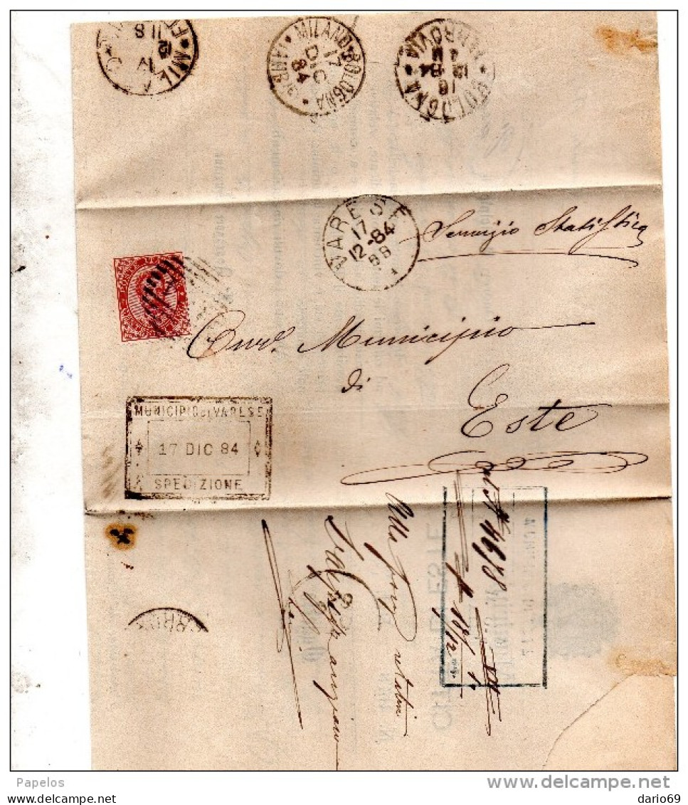 1884  LETTERA CON ANNULLO VARESE + AMB. BOLOGNA  - MILANO - Poststempel