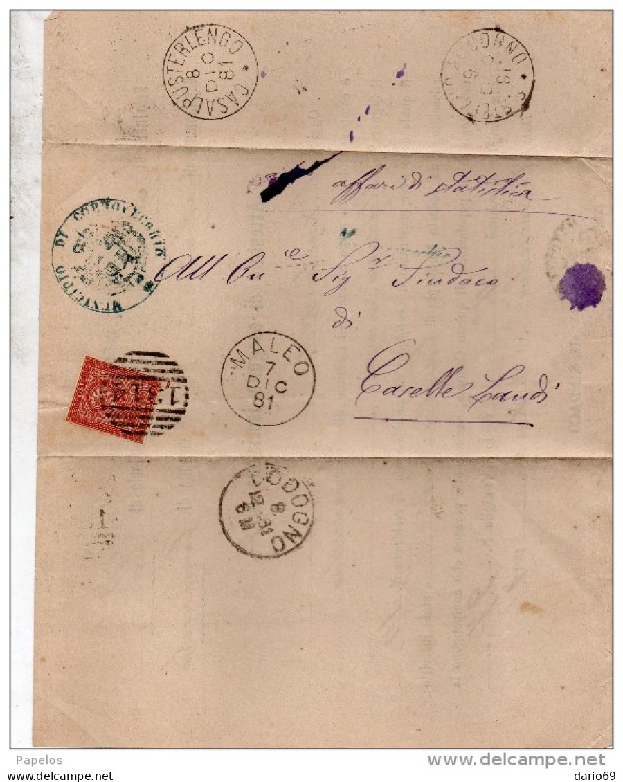 1881  LETTERA CON ANNULLO MALEO  LODI - Storia Postale