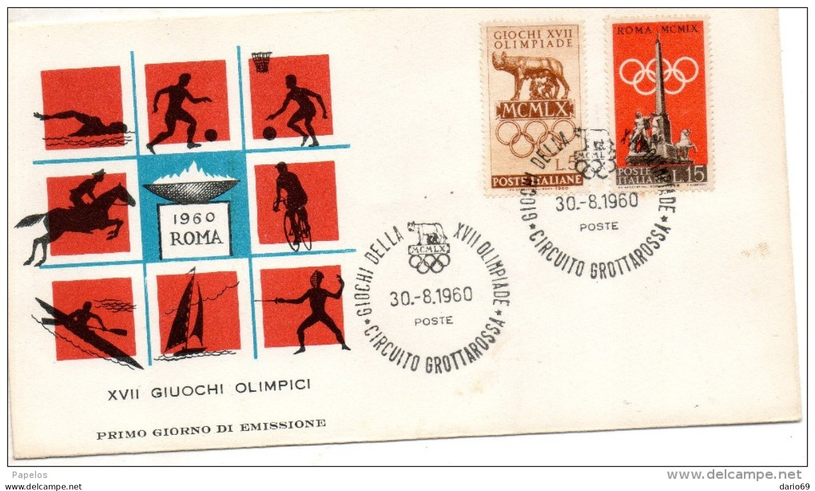 1960 LETTERA CON ANNULLO GIOCHI DELLA XVII OLIMPIADE ROMA - FDC