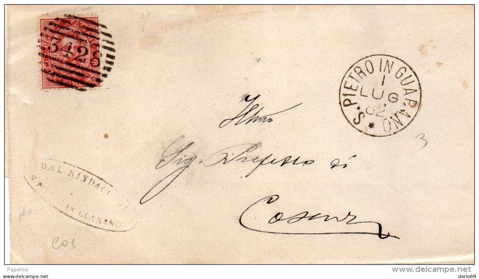 1882  LETTERA CON ANNULLO S. PIETRO IN GUARANO COSENZA - Poststempel