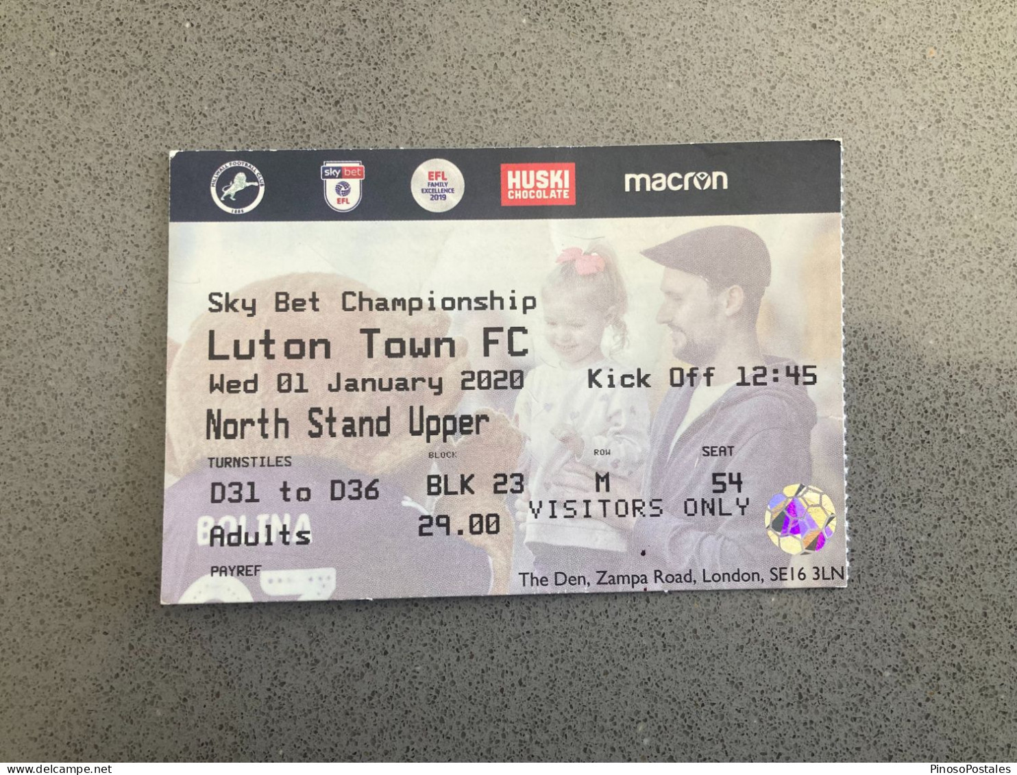 Millwall V Luton Town 2019-20 Match Ticket - Match Tickets