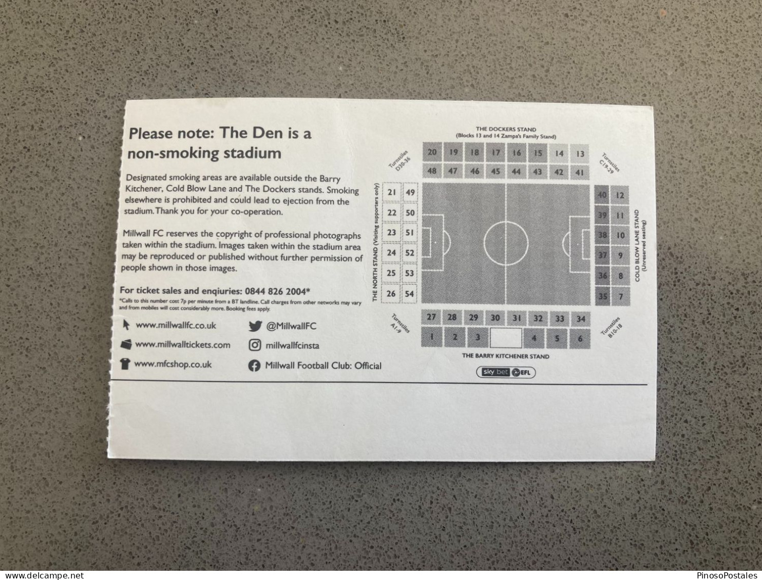 Millwall V Luton Town 2019-20 Match Ticket - Tickets - Entradas