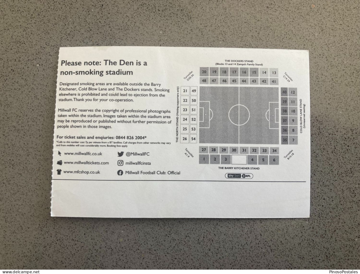 Millwall V Luton Town 2019-20 Match Ticket - Match Tickets