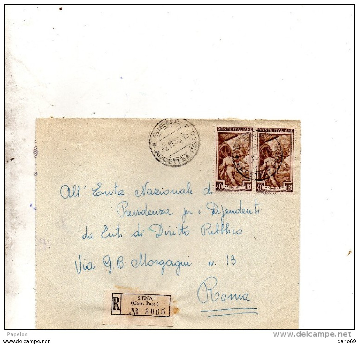 1955 LETTERA RACCOMANDATA CON ANNULLO SIENA - 1946-60: Poststempel