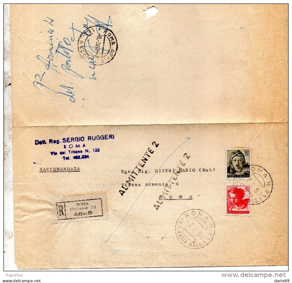 1962 LETTERA RACCOMANDATA CON ANNULLO ROMA 21 S. M. MAGGIORE - 1961-70: Storia Postale