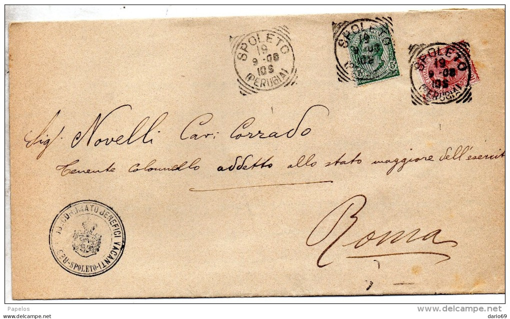 1908 LETTERA CON ANNULLO SPOLETO - Storia Postale