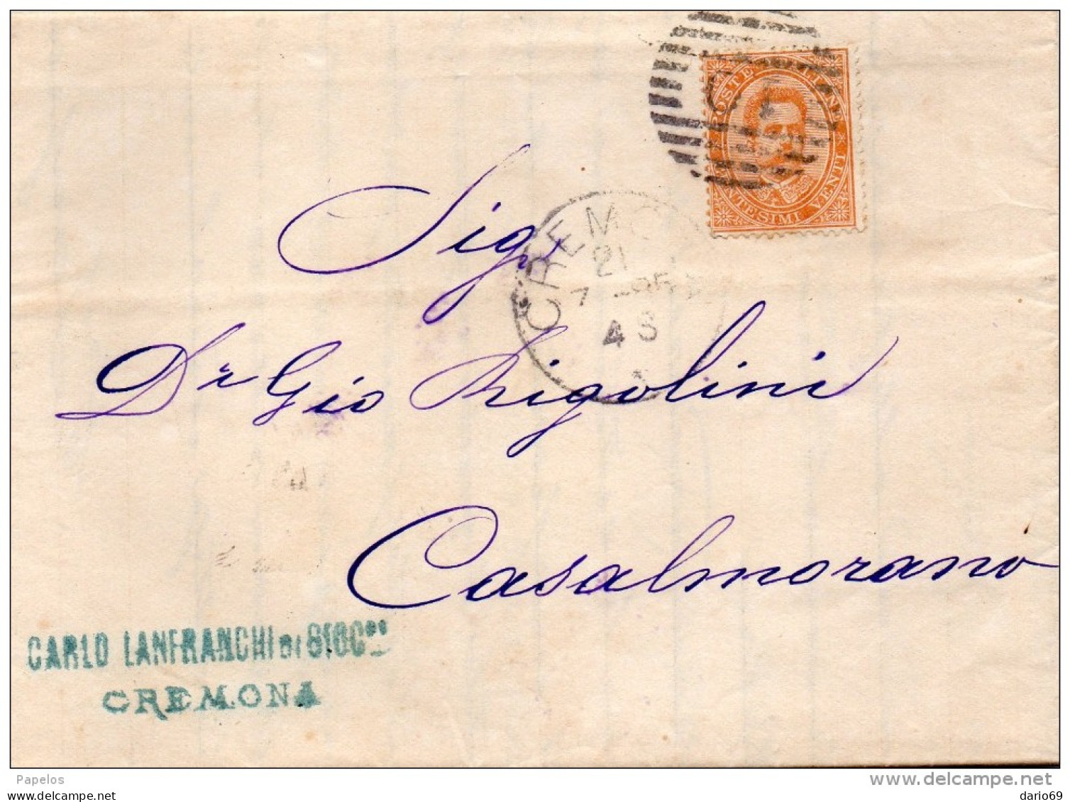 1885  LETTERA CON ANNULLO CREMONA - Storia Postale