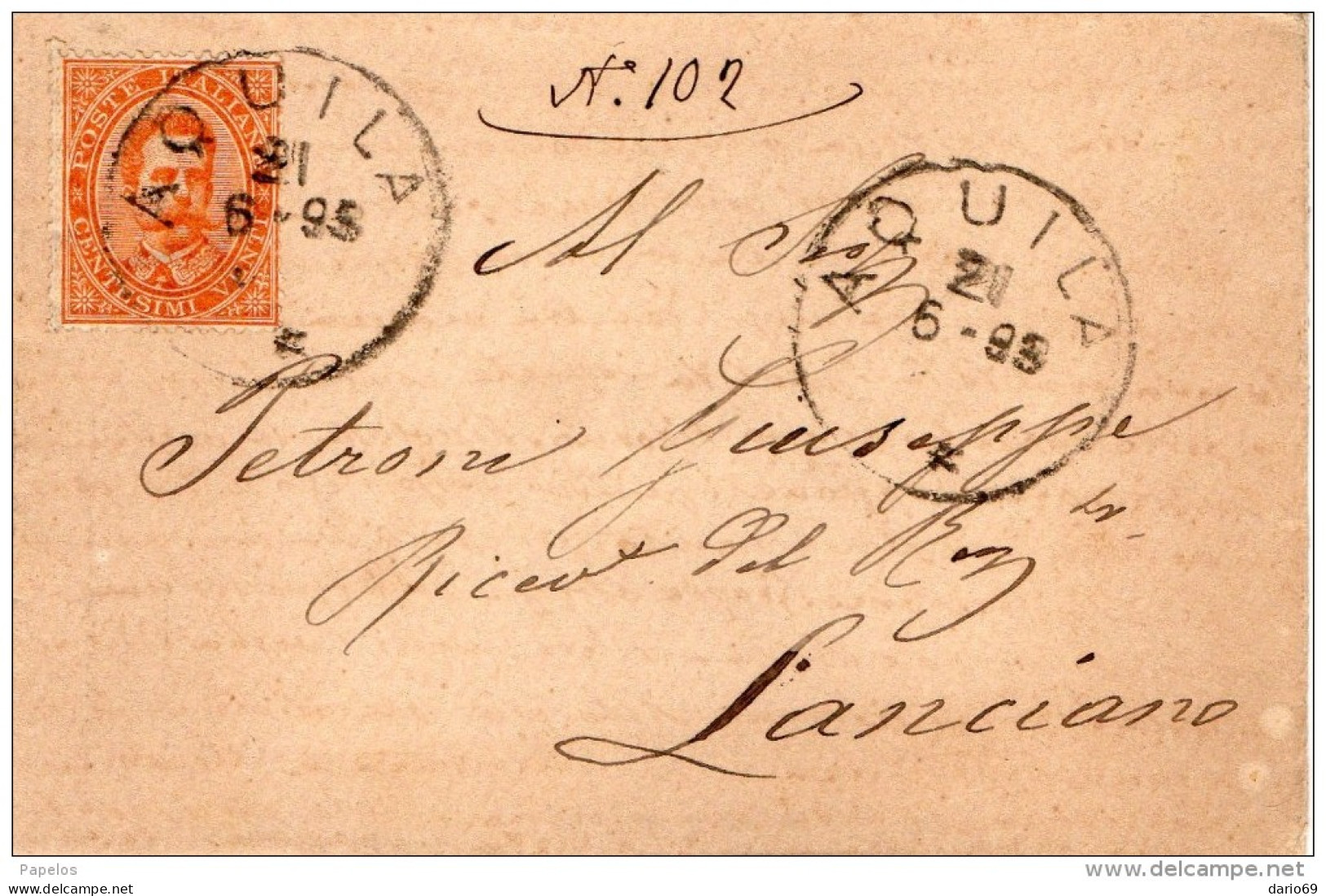 1895  LETTERA CON ANNULLO AQUILA - Marcophilie