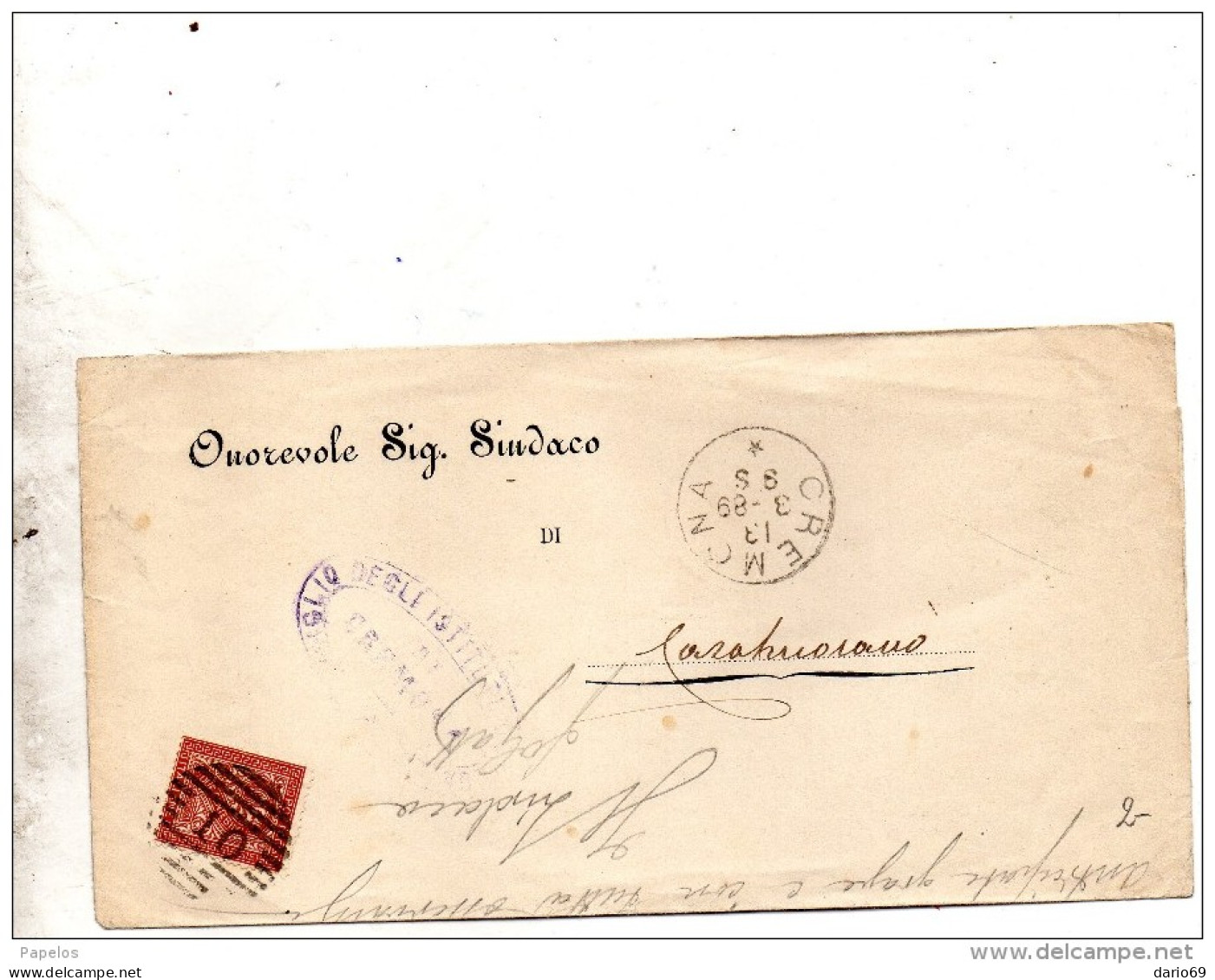 1889  LETTERA CON ANNULLO CREMONA - Storia Postale