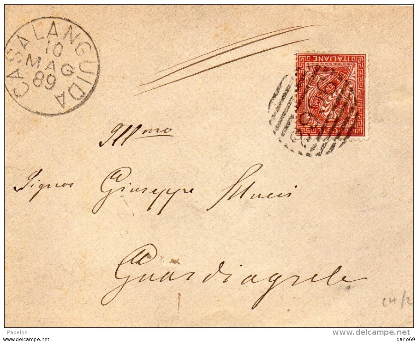 1889  LETTERA CON ANNULLO NUMERALE CASALANGUIDA CHIETI - Storia Postale