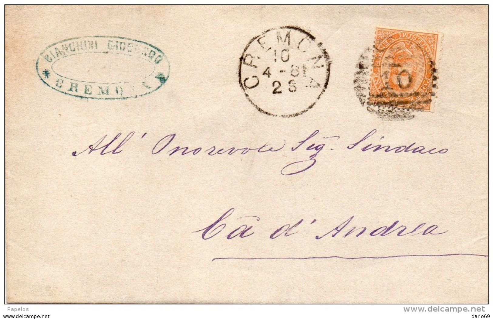 1881  LETTERA CON ANNULLO CREMONA - Storia Postale