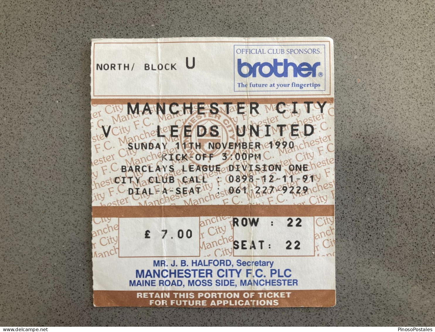 Manchester City V Leeds United 1990-91 Match Ticket - Tickets - Entradas