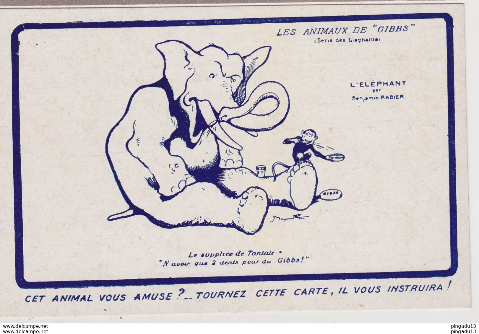 Fixe Les Animaux De Gibbs Benjamin Rabier L'éléphant Et Le Singe - Rabier, B.